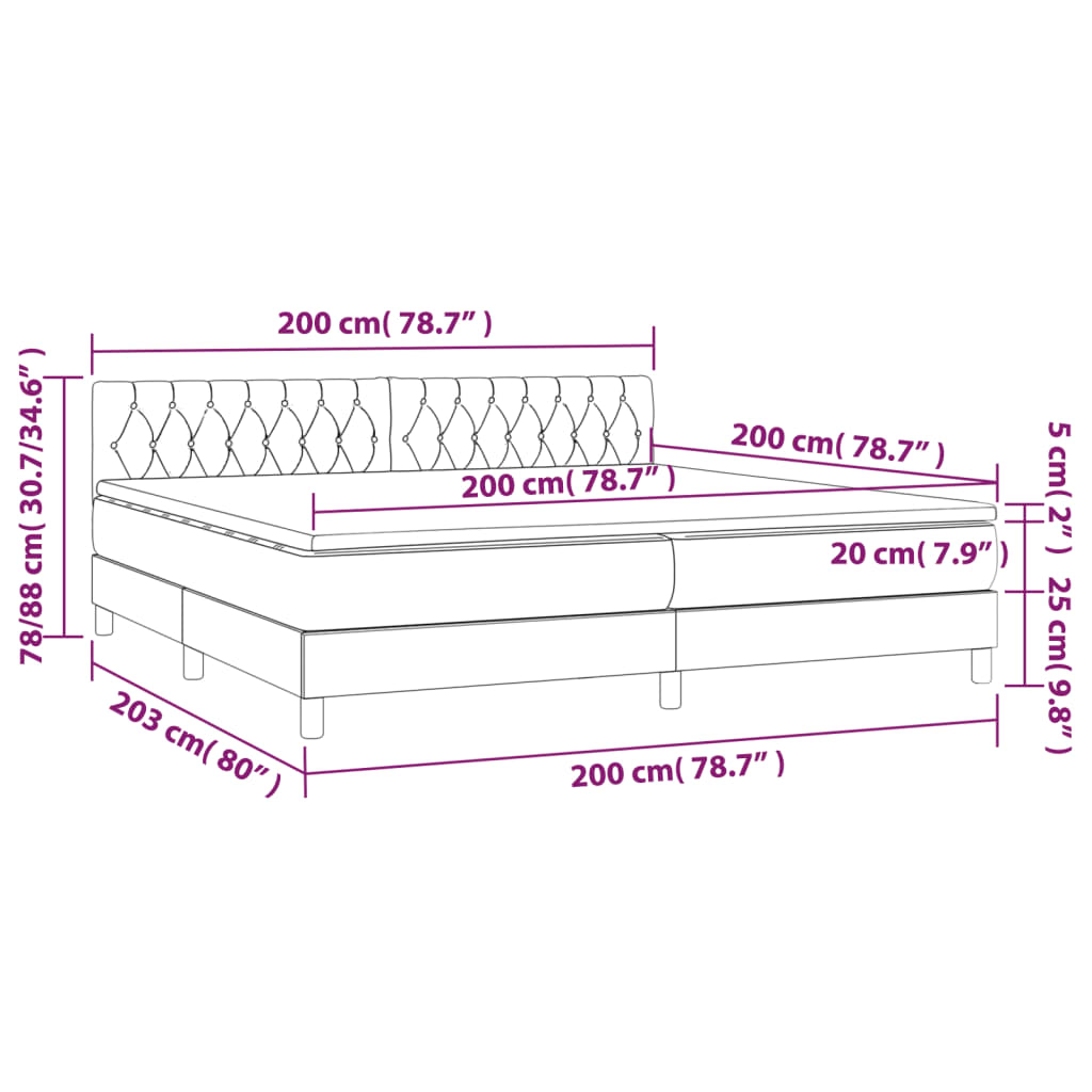 Letto a Molle Materasso e LED Grigio Scuro 200x200cm in Tessuto cod mxl 58501