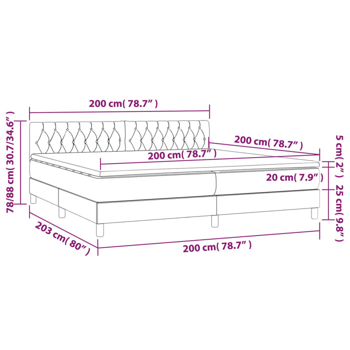 Letto a Molle Materasso e LED Grigio Scuro 200x200cm in Tessuto cod mxl 58501