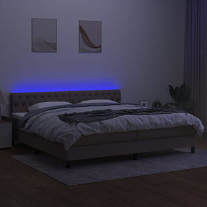 Letto a Molle Materasso e LED tortora 200x200cm in Tessuto 3133425