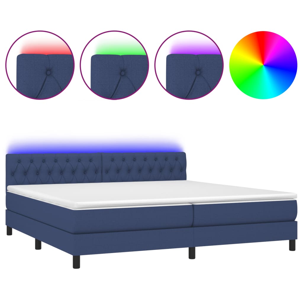 Letto a Molle Materasso e LED Blu 200x200cm in Tessuto 3133427