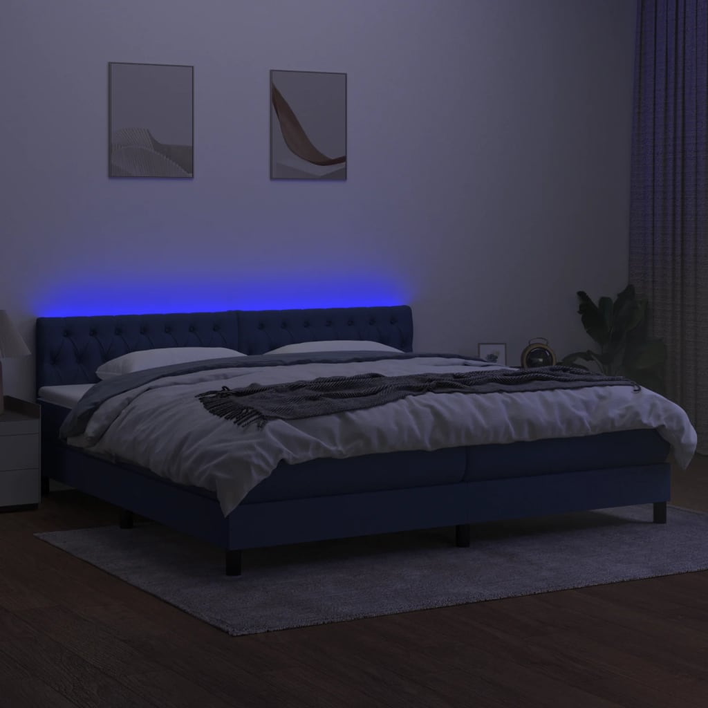 Letto a Molle Materasso e LED Blu 200x200cm in Tessuto 3133427