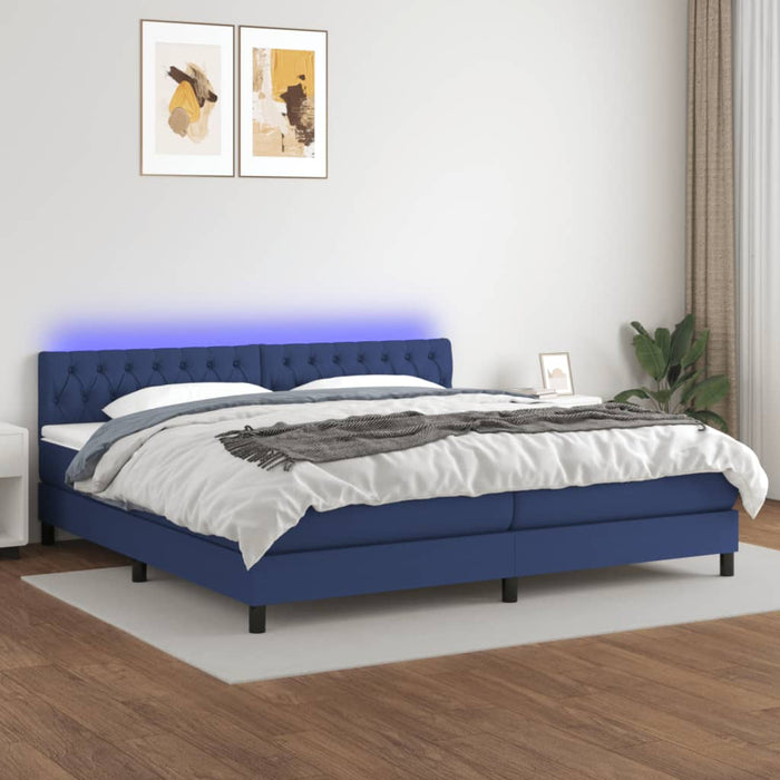 Letto a Molle Materasso e LED Blu 200x200cm in Tessuto 3133427