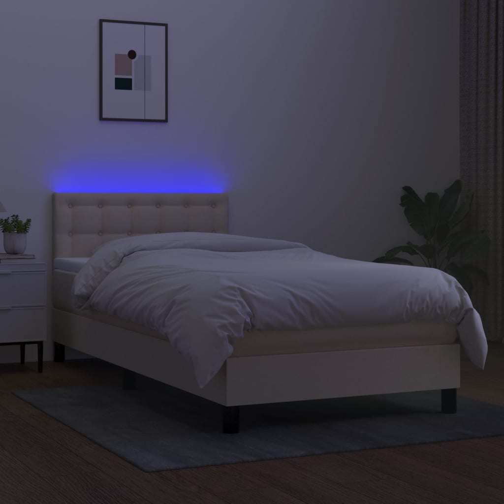 Letto a Molle con Materasso e LED Crema 80x200 cm in Tessuto 3133434