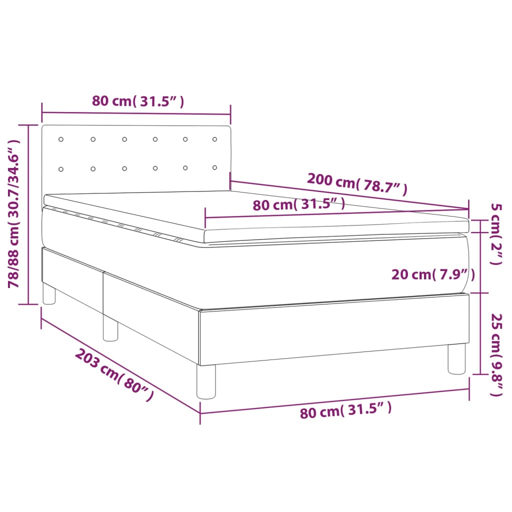 Letto a Molle con Materasso e LED Crema 80x200 cm in Tessuto 3133434