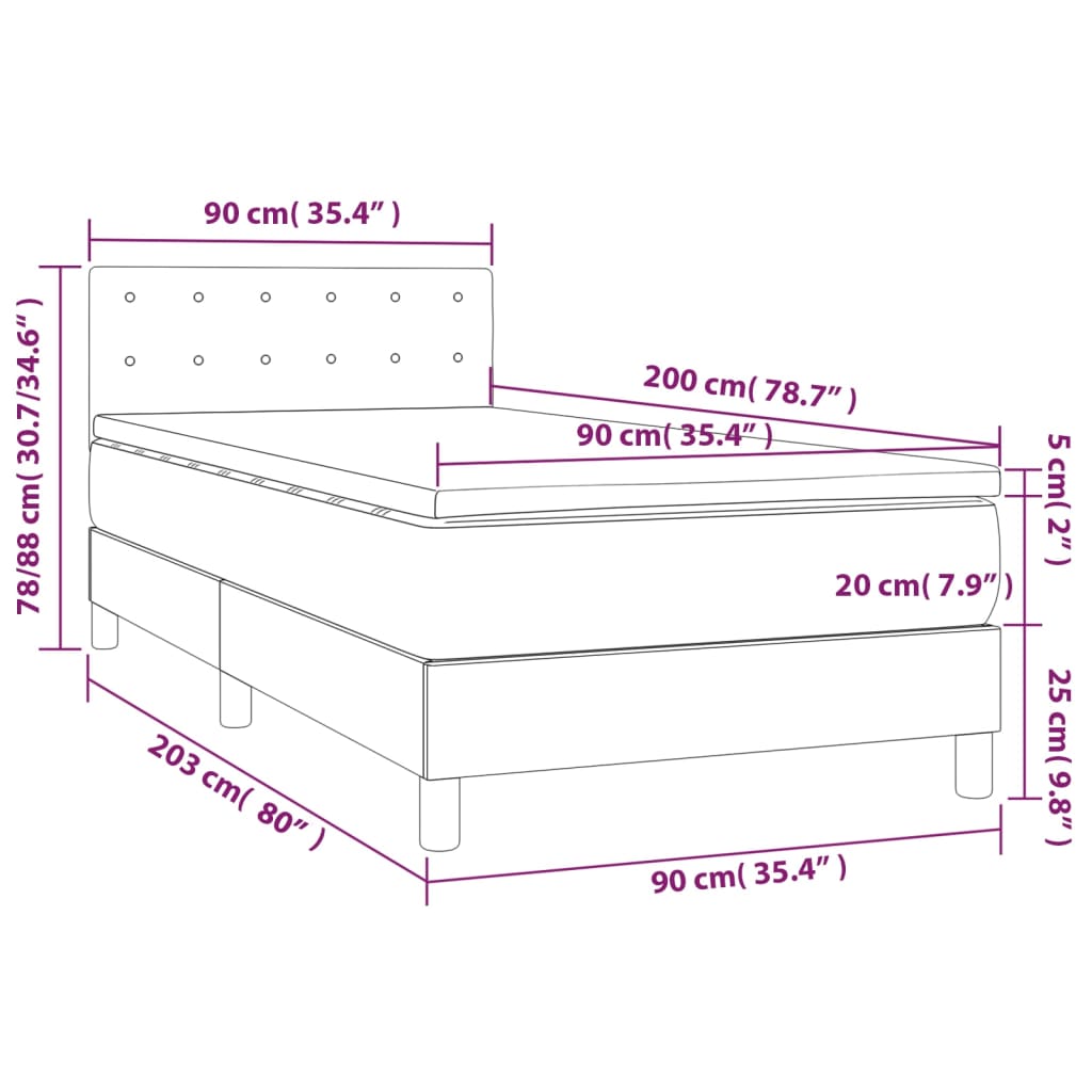 Letto a Molle Materasso e LED Grigio Chiaro 90x200 cm Tessuto cod mxl 53078