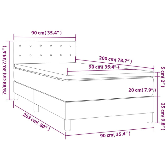 Letto a Molle Materasso e LED Grigio Scuro 90x200 cm in Tessuto cod mxl 40031