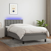 Letto a Molle Materasso e LED Grigio Scuro 90x200 cm in Tessuto cod mxl 40031