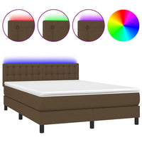 Letto a Molle Materasso e LED Marrone Scuro 140x200 cm Tessuto 3133480