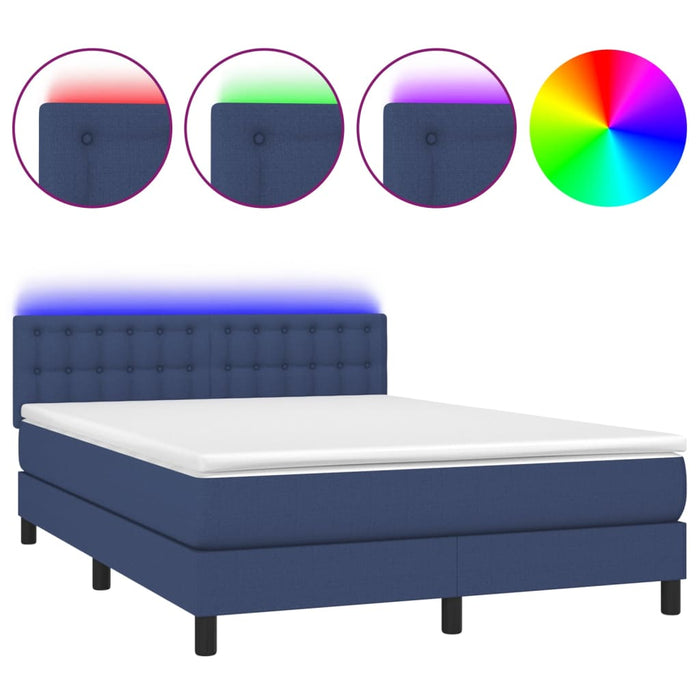 Letto a Molle con Materasso e LED Blu 140x200 cm in Tessuto 3133483