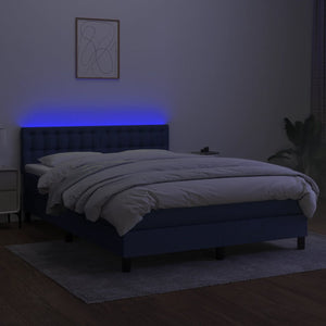 Letto a Molle con Materasso e LED Blu 140x200 cm in Tessuto 3133483