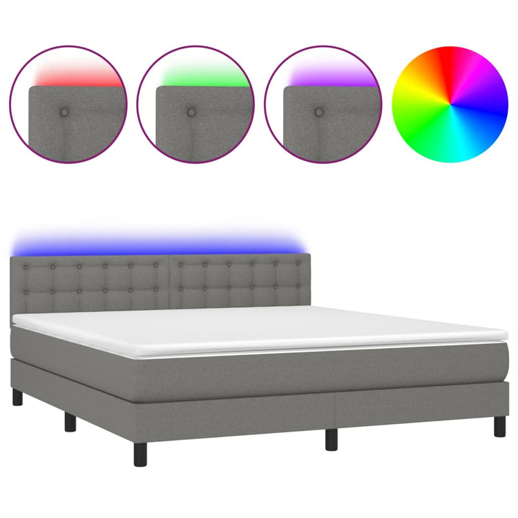 Letto a Molle Materasso e LED Grigio Scuro 160x200cm in Tessuto cod mxl 38234