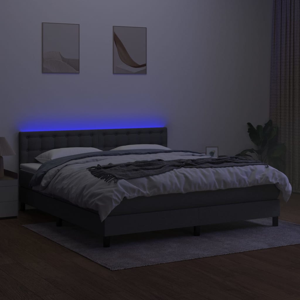 Letto a Molle Materasso e LED Grigio Scuro 160x200cm in Tessuto cod mxl 38234