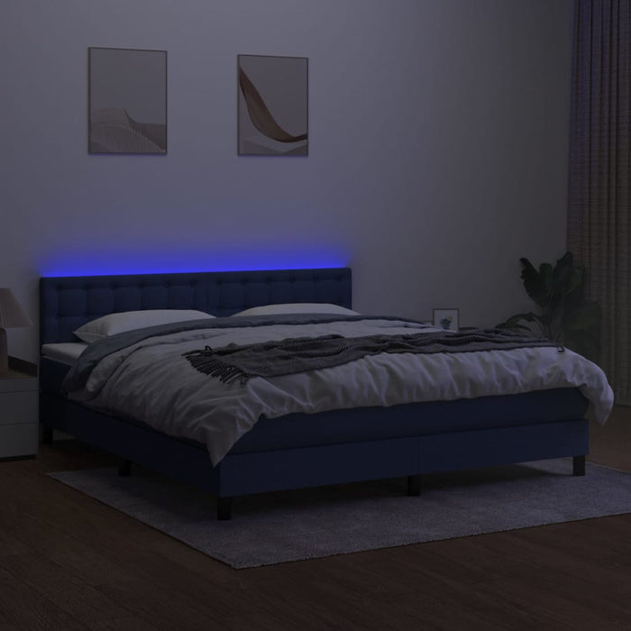 Letto a Molle con Materasso e LED Blu 160x200 cm in Tessuto 3133491