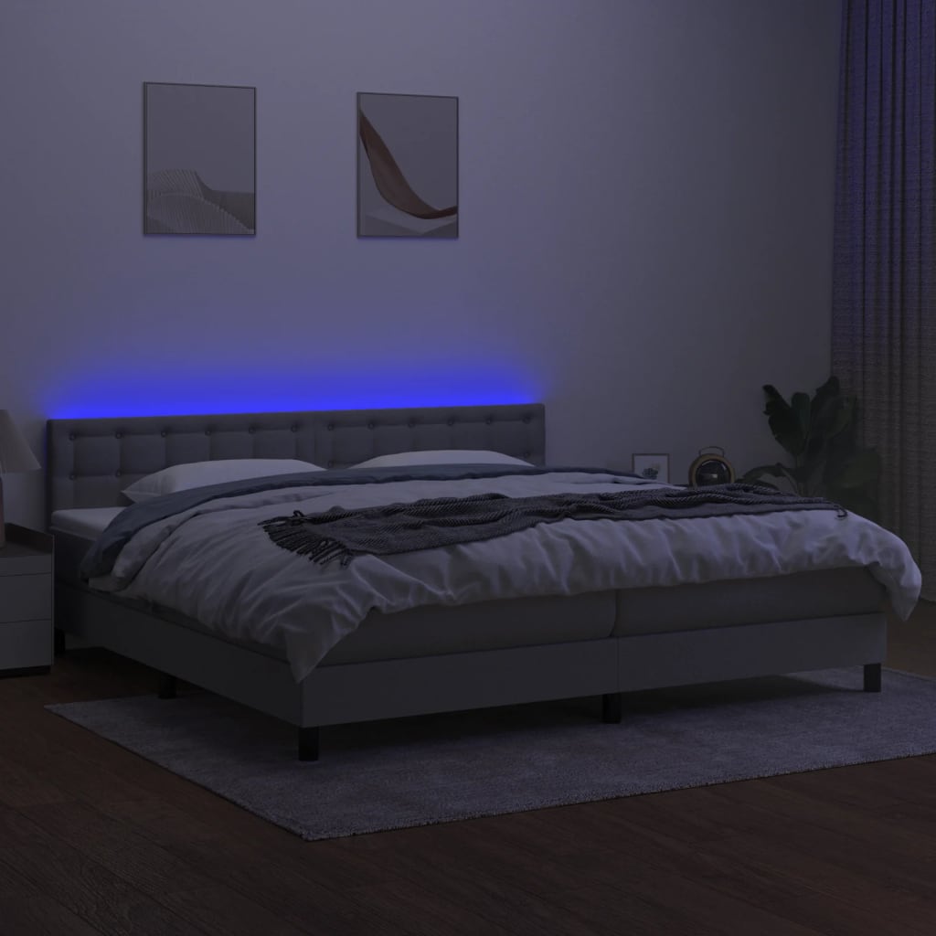 Letto a Molle Materasso e LED Grigio Chiaro 200x200 cm Tessuto cod mxl 57830