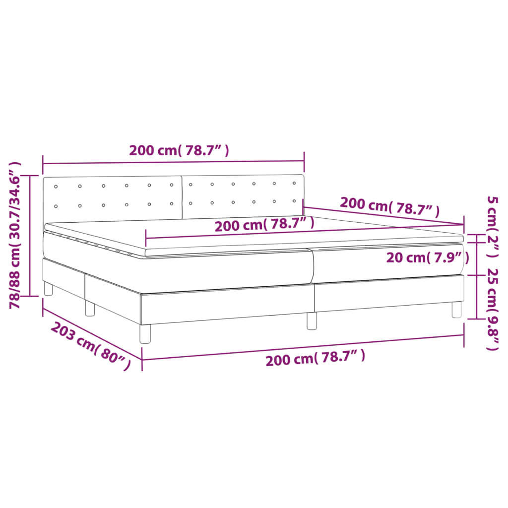 Letto a Molle Materasso e LED Grigio Chiaro 200x200 cm Tessuto cod mxl 57830