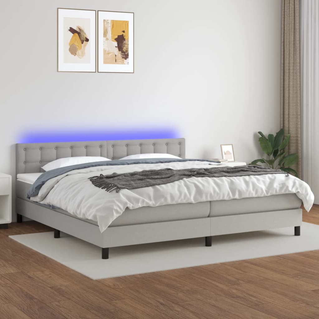 Letto a Molle Materasso e LED Grigio Chiaro 200x200 cm Tessuto cod mxl 57830