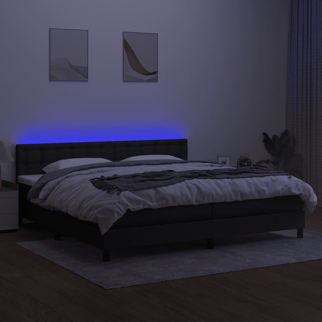 Letto a Molle Materasso e LED Nero 200x200cm in Tessuto cod mxl 46333