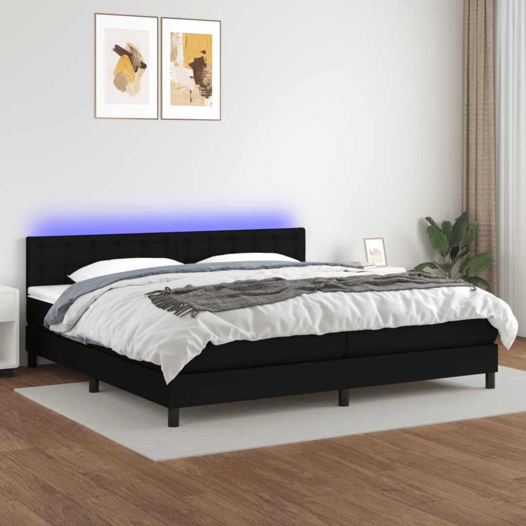 Letto a Molle Materasso e LED Nero 200x200cm in Tessuto cod mxl 46333