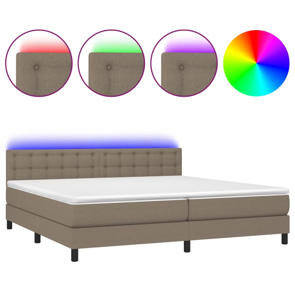 Letto a Molle Materasso e LED tortora 200x200cm in Tessuto 3133505