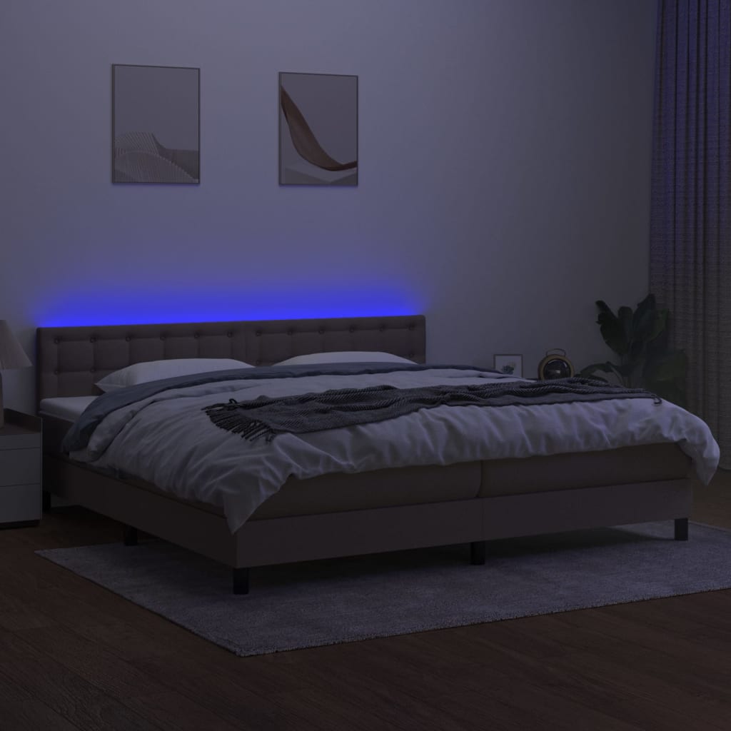 Letto a Molle Materasso e LED tortora 200x200cm in Tessuto 3133505