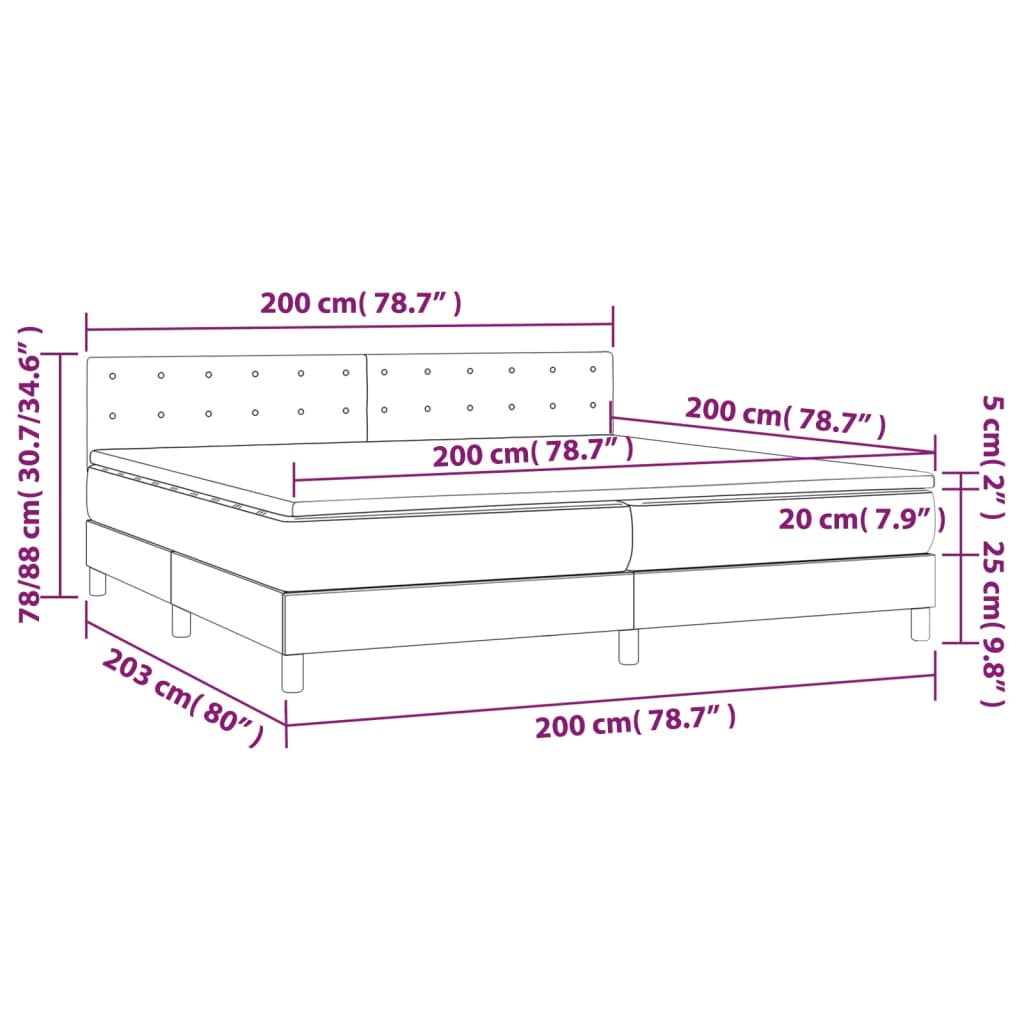 Letto a Molle Materasso e LED tortora 200x200cm in Tessuto 3133505