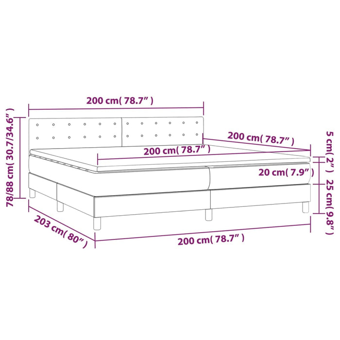 Letto a Molle Materasso e LED tortora 200x200cm in Tessuto 3133505