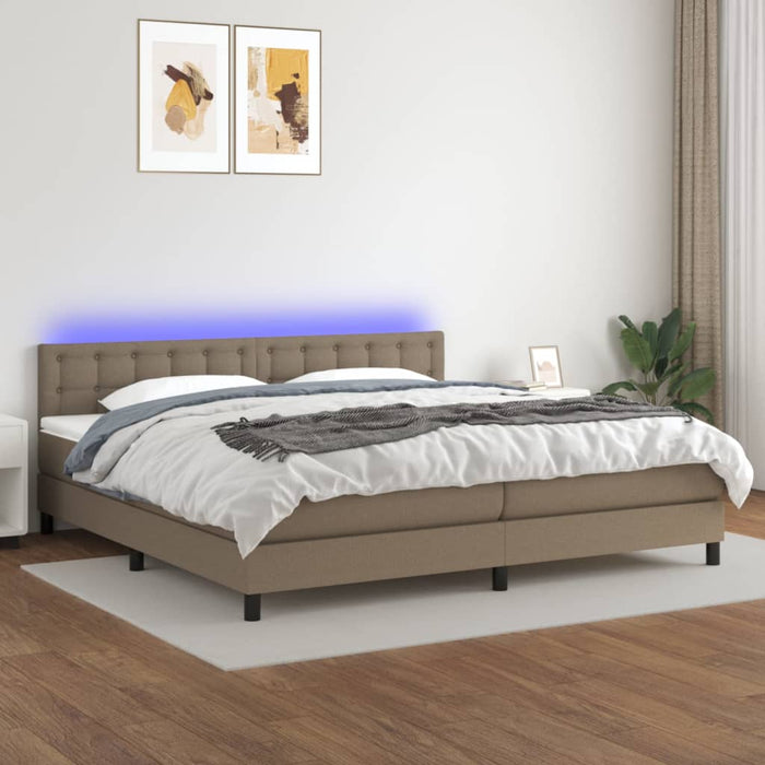 Letto a Molle Materasso e LED tortora 200x200cm in Tessuto 3133505