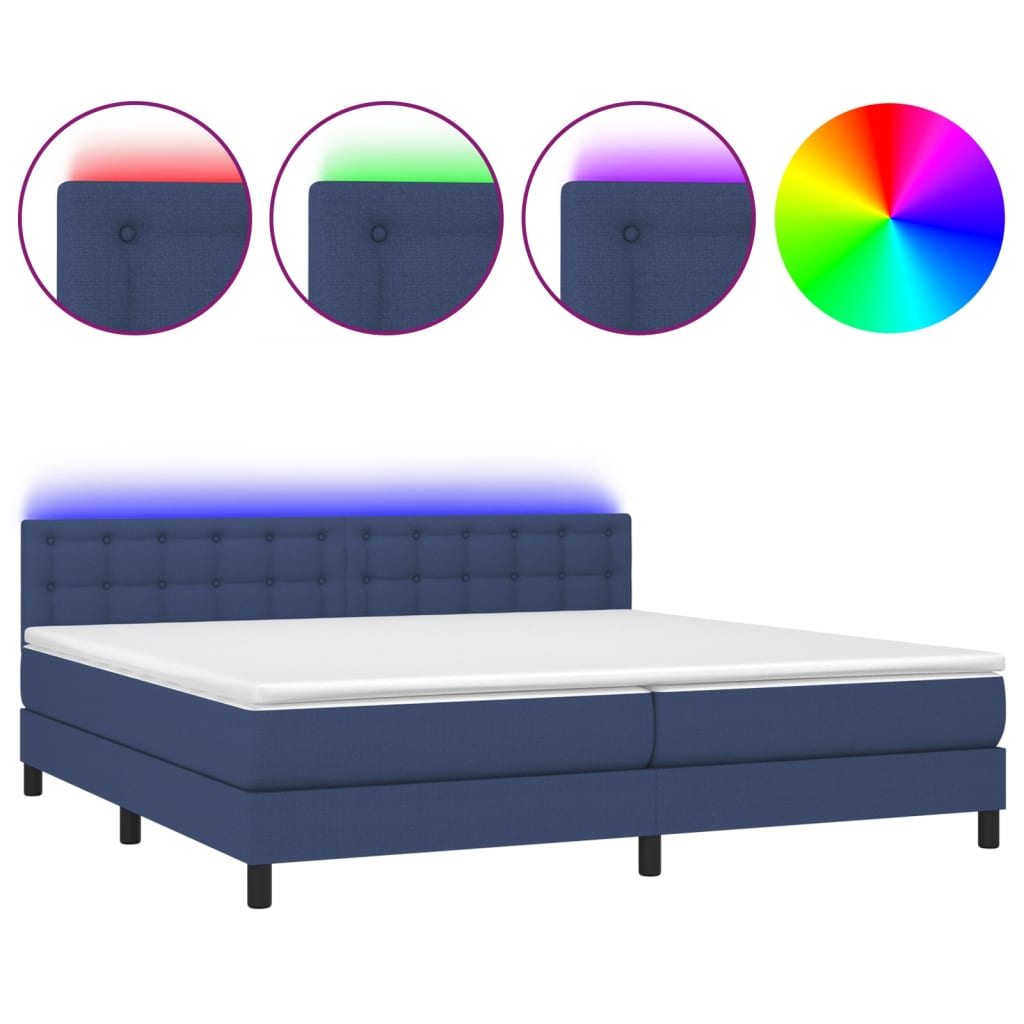 Letto a Molle Materasso e LED Blu 200x200cm in Tessuto 3133507