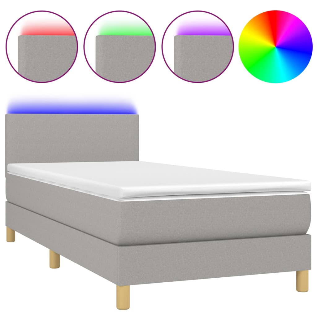 Letto a Molle Materasso e LED Grigio Chiaro 80x200 cm Tessuto 3133509