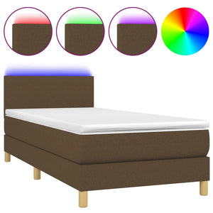 Letto a Molle Materasso e LED Marrone Scuro 80x200cm in Tessuto cod mxl 60132