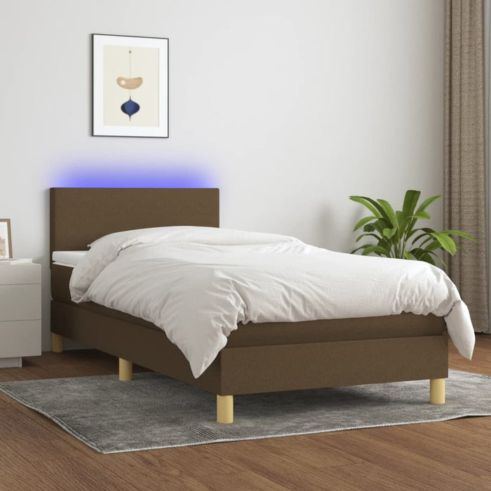 Letto a Molle Materasso e LED Marrone Scuro 80x200cm in Tessuto cod mxl 60132