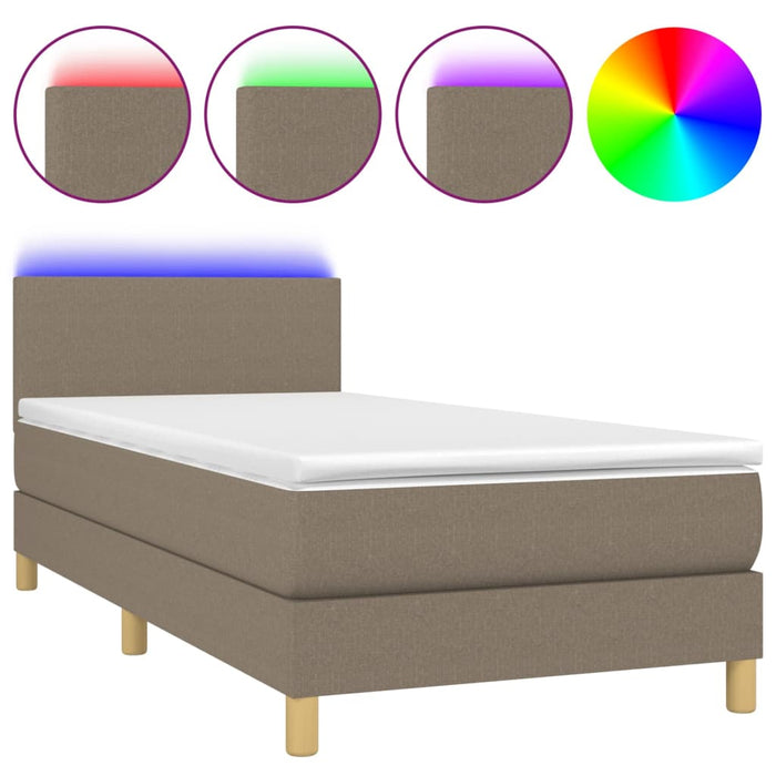 Letto a Molle con Materasso e LED Tortora 80x200 cm in Tessuto 3133513