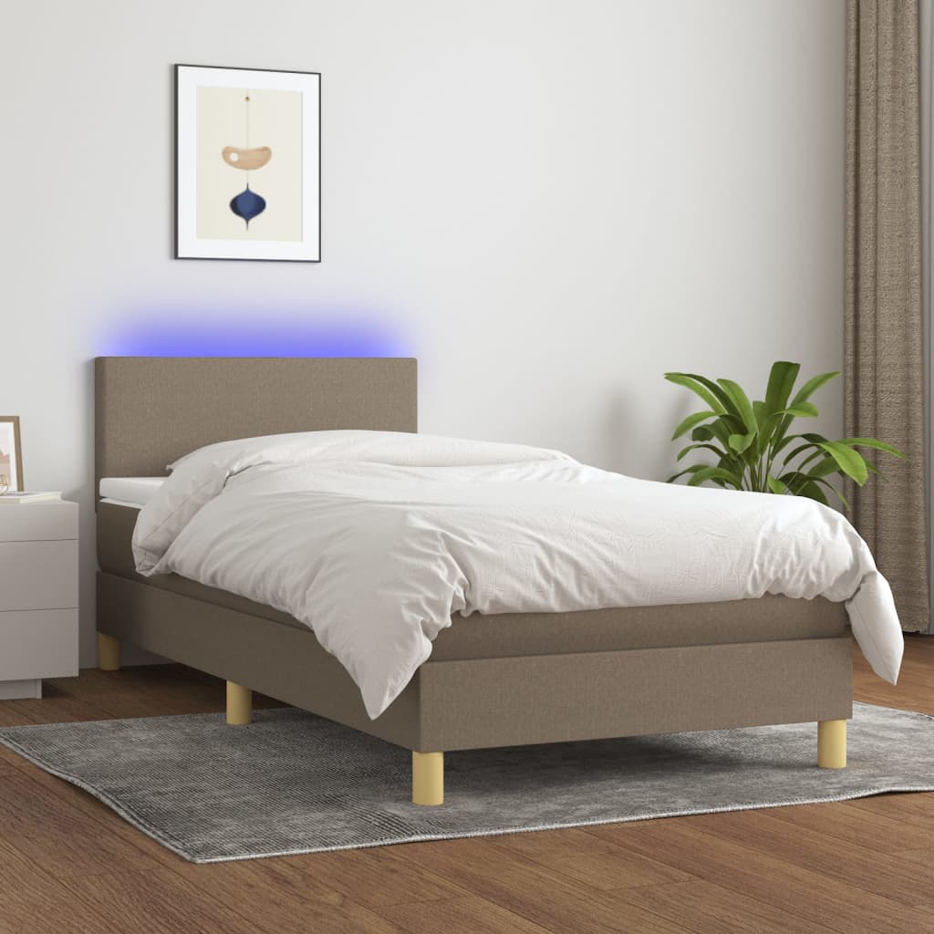 Letto a Molle con Materasso e LED Tortora 80x200 cm in Tessuto 3133513