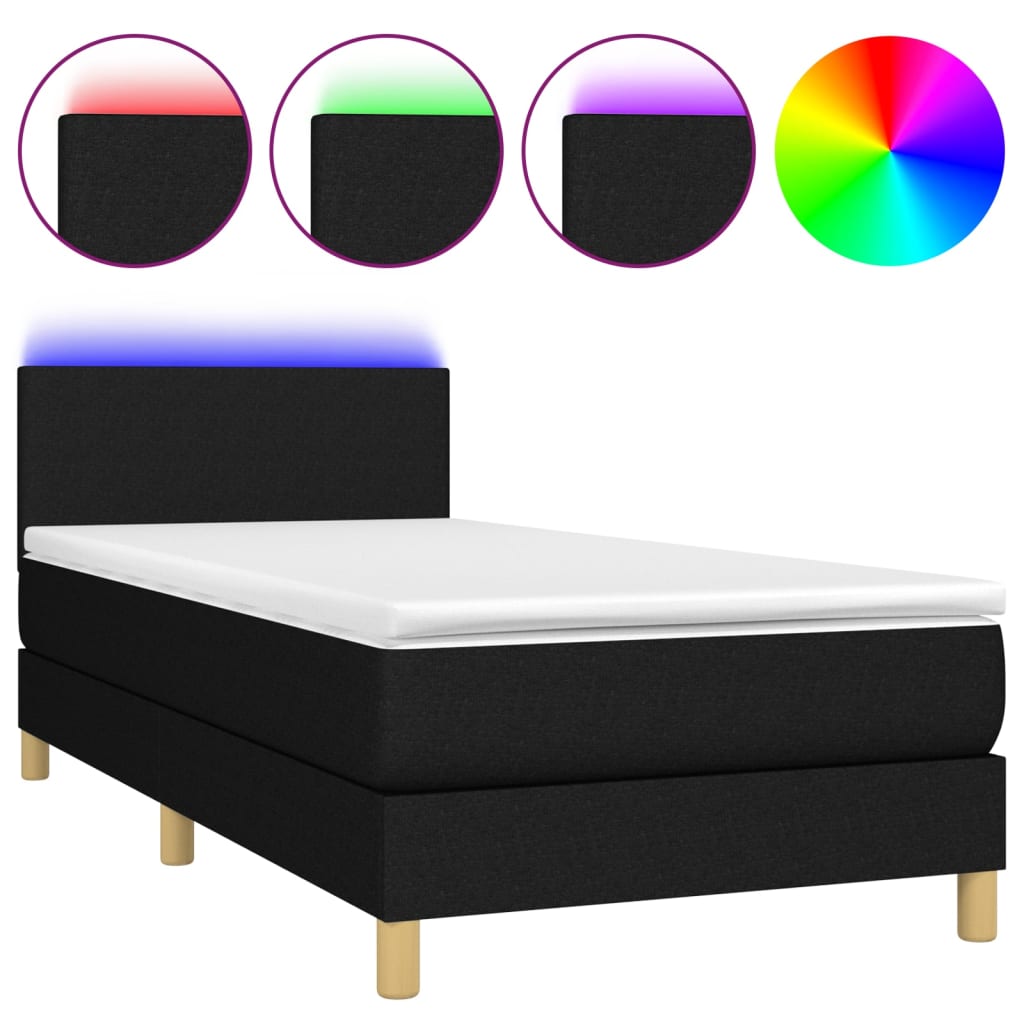 Letto a Molle con Materasso e LED Nero 90x190 cm in Tessuto 3133519