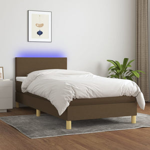 Letto a Molle Materasso e LED Marrone Scuro 90x190cm in Tessuto cod mxl 60756