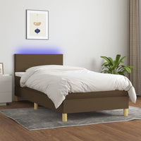 Letto a Molle Materasso e LED Marrone Scuro 90x200cm in Tessuto cod mxl 75602