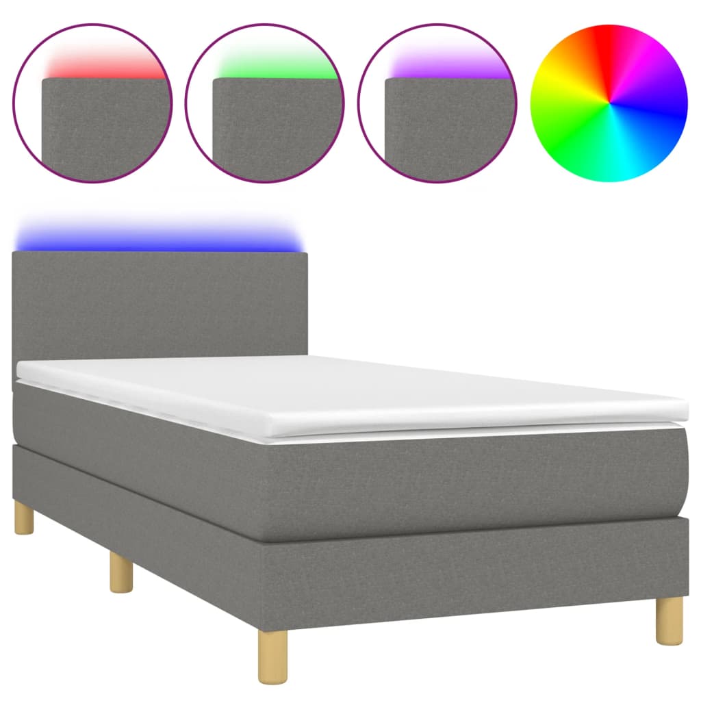 Letto a Molle Materasso e LED Grigio Scuro 100x200cm in Tessutocod mxl 98811