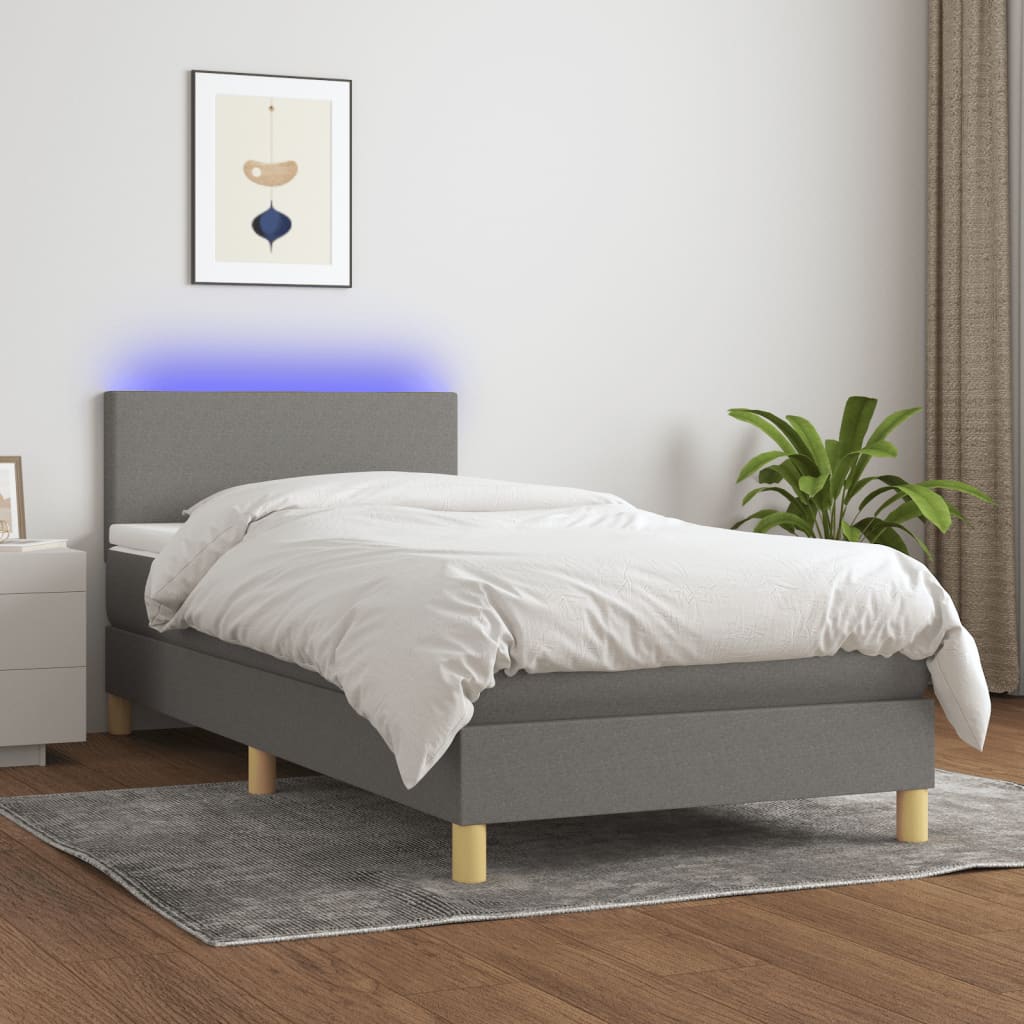 Letto a Molle Materasso e LED Grigio Scuro 100x200cm in Tessutocod mxl 98811