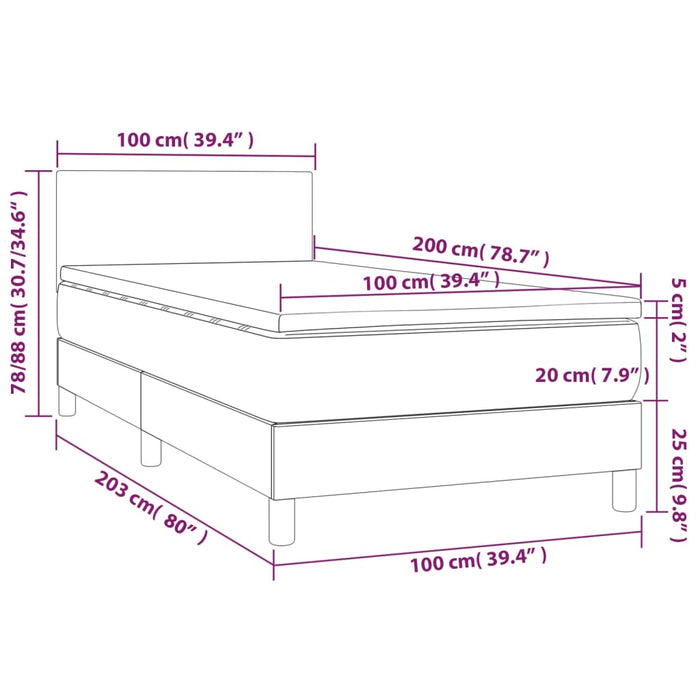 Letto a Molle con Materasso e LED Tortora 100x200cm in Tessuto 3133537