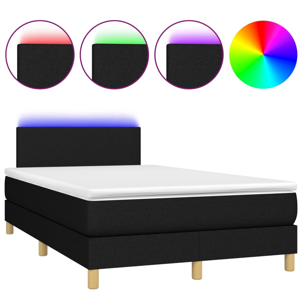 Letto a Molle con Materasso e LED Nero 120x200cm in Tessuto 3133543