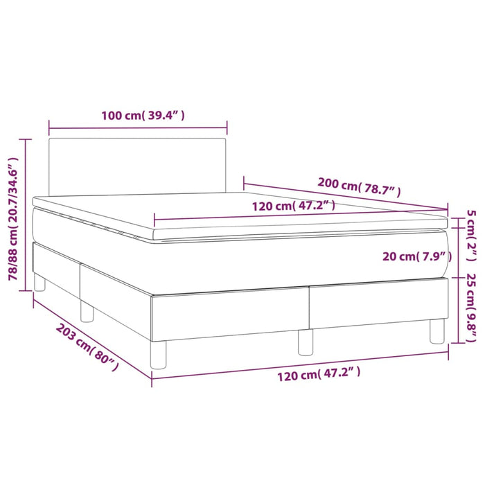 Letto a Molle con Materasso e LED Nero 120x200cm in Tessuto 3133543