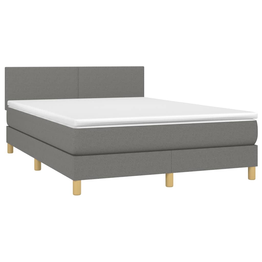 Letto a Molle Materasso e LED Grigio Scuro 140x190cm in Tessuto 3133550