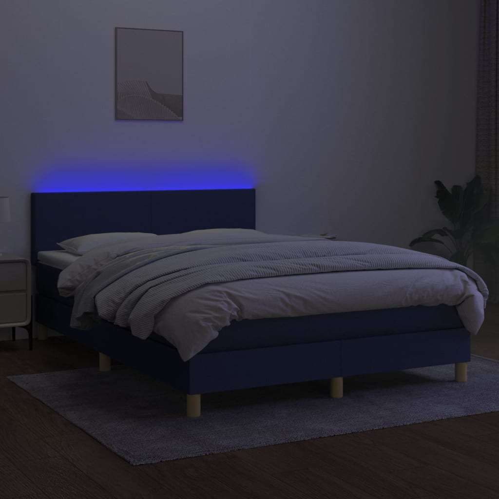 Letto a Molle con Materasso e LED Blu 140x190 cm in Tessuto 3133555