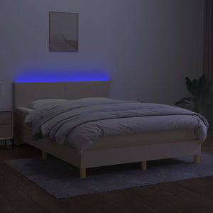 Letto a Molle con Materasso e LED Crema 140x200 cm in Tessuto 3133562