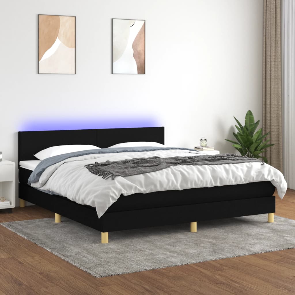 Letto a Molle con Materasso e LED Nero 160x200 cm in Tessuto 3133567