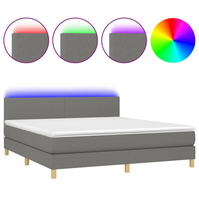 Letto a Molle Materasso e LED Grigio Scuro 180x200cm in Tessuto 3133574