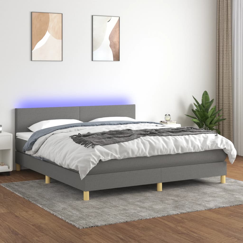 Letto a Molle Materasso e LED Grigio Scuro 180x200cm in Tessuto 3133574