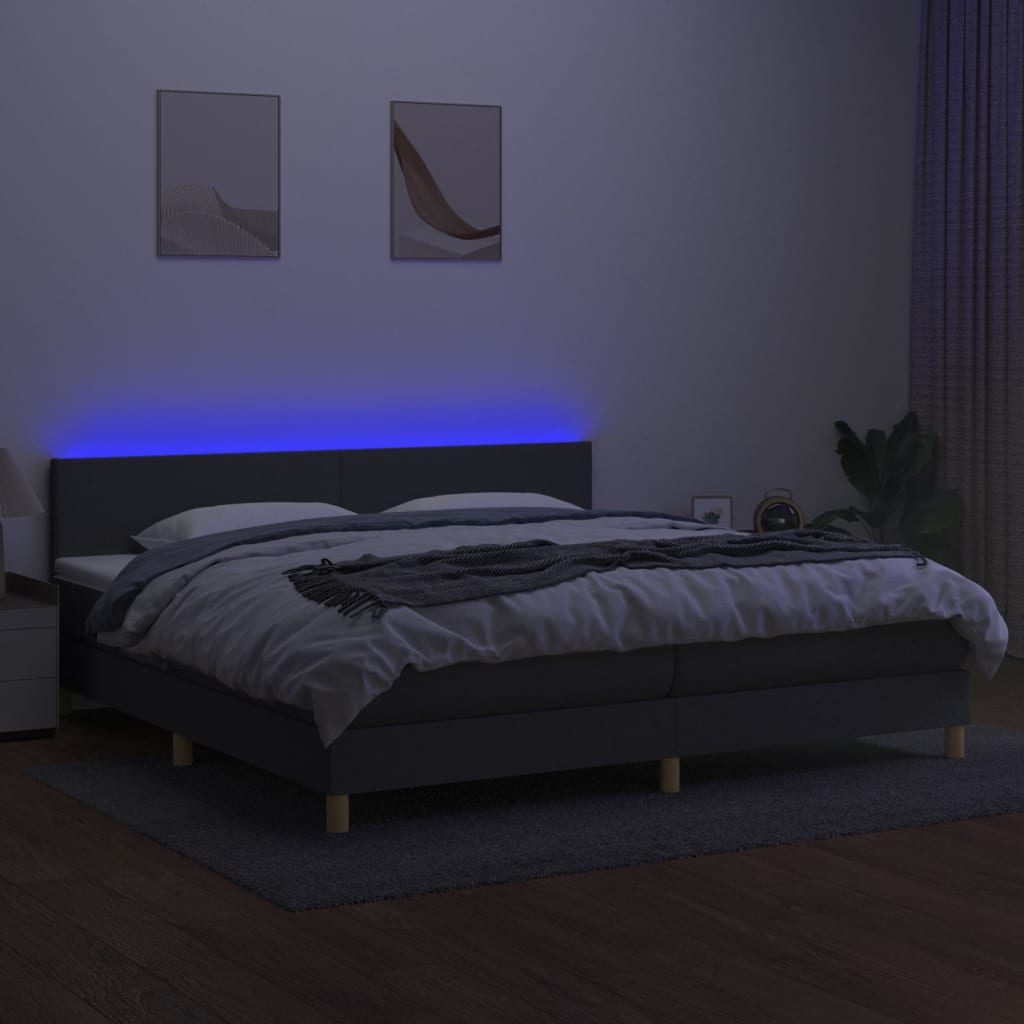 Letto a Molle Materasso e LED Grigio Scuro 200x200cm in Tessuto cod mxl 59999