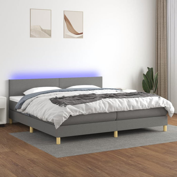 Letto a Molle Materasso e LED Grigio Scuro 200x200cm in Tessuto cod mxl 59999