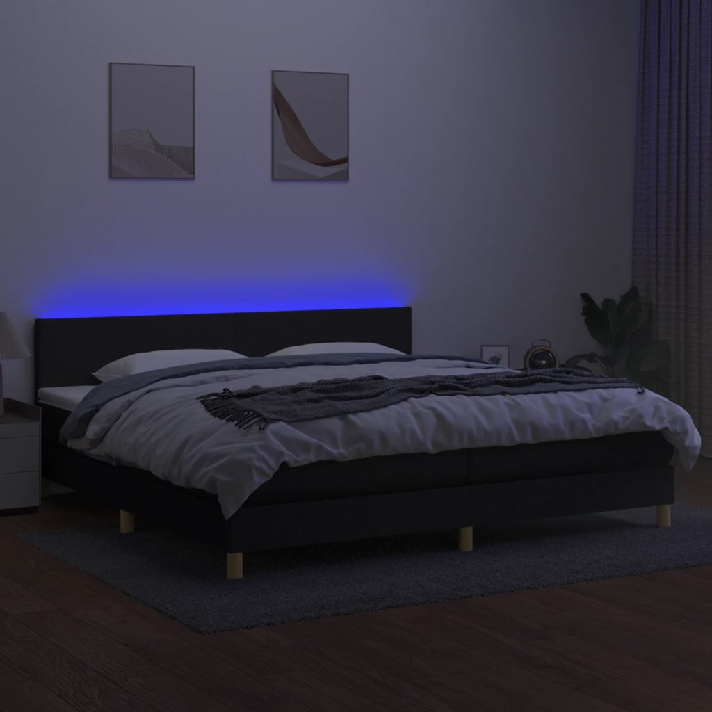 Letto a Molle Materasso e LED Nero 200x200cm in Tessuto cod mxl 55031